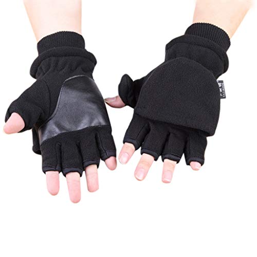 Nankod Damen Herren Winter Polar-Fleece-Halbfinger-Handschuhe, doppelschichtig, dicker Touchscreen, fingerlos, umwandelbare Fäustlinge mit Bezug e von Nankod