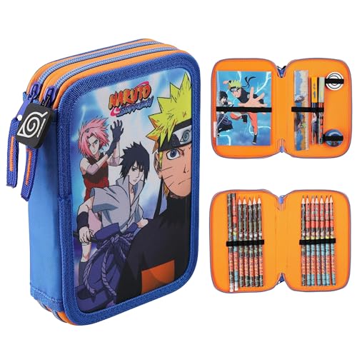 Naruto Federmäppchen, Anime-Fan Mäppchen mit Kompletten Schulsachen, Leichtes Zweifachfach Schulmäppchen, Einzigartiges Stifte Etui Geschenk für Jungen von Naruto