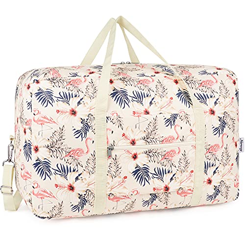 Handgepäck Tasche für Flugzeug - Groß Faltbare Reisetasche Damen & Weekender Damen - Handgepäck Koffer (Beige Flamingo (40L)) von Narwey