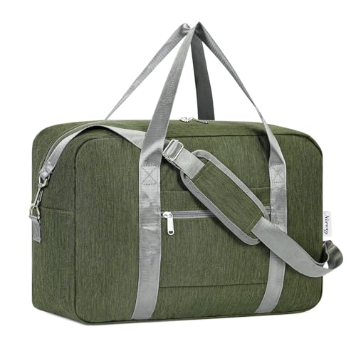 Narwey Handgepäck Tasche für Flugzeug 55x40x20cm/45x36x20cm Faltbare Reisetasche Overnight Weekend Damen Handgepäck Sporttasche Koffer 25L(Armeegrün) von Narwey