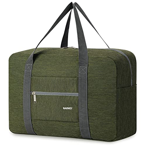 Narwey Handgepäck Tasche für Flugzeug 55x40x20cm/45x36x20cm Faltbare Reisetasche Overnight Weekend Damen Handgepäck Sporttasche Koffer 25L (Armeegrün) von Narwey