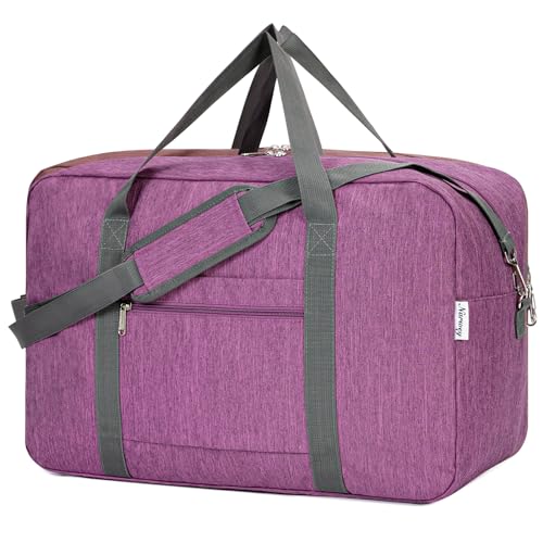 Narwey Handgepäck Tasche für Flugzeug Faltbare Reisetasche Damen Weekender Bag Sporttasche Damen Herren Handgepäck Koffer Groß 40L(Dunkles Violet) von Narwey
