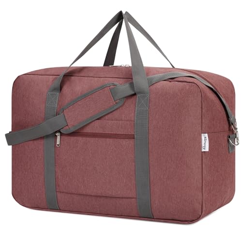 Narwey Handgepäck Tasche für Flugzeug Faltbare Reisetasche Damen Weekender Bag Sporttasche Damen Herren Handgepäck Koffer Groß 40L(Tiefes Rot) von Narwey