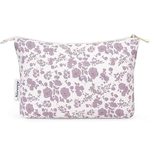 Narwey Kosmetiktasche Damen Kleine Make up Tasche Schminktasche Kulturbeutel Makeup Bag Reise mit Reißverschluss für Frauen Mädchen(Kleine staubig-rosa Blume) von Narwey
