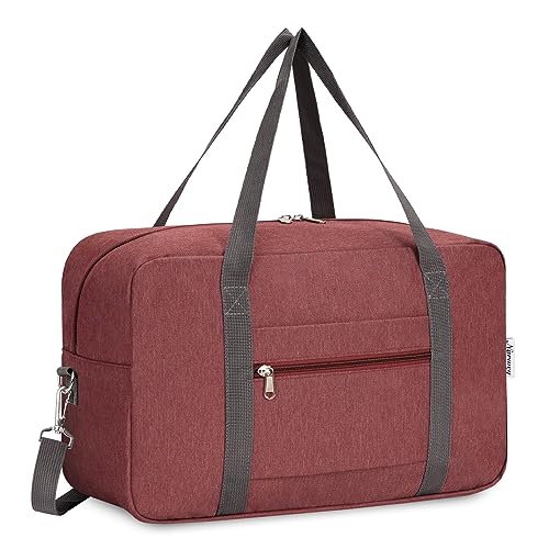 für Ryanair Handgepäck 40x20x25 & Handgepäck Tasche für Flugzeug - Faltbare Reisetasche Damen & Weekender Damen - Handgepäck Koffer 20L (Tiefes Rot (mit Schultergurt)) von Narwey