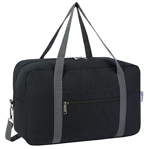 für Ryanair Handgepäck 40x20x25 & Tasche für Flugzeug - Faltbare Reisetasche Damen & Weekender - Koffer 20L (Schwarz (mit Schultergurt) von Narwey