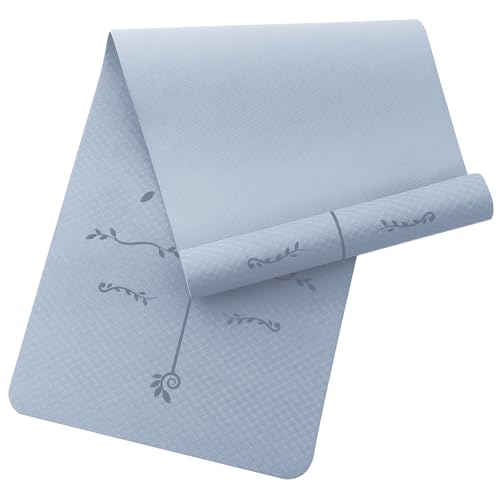 Narwhal Yogamatte mit Ausrichtungslinien Rutschfeste Yoga Matte Sportmatte für Fitness & Pilates Gymnastikmatte 6mm Dicke Umweltfreundliches TPE Material 183x61cm (Blau, 6mm) von Narwhal