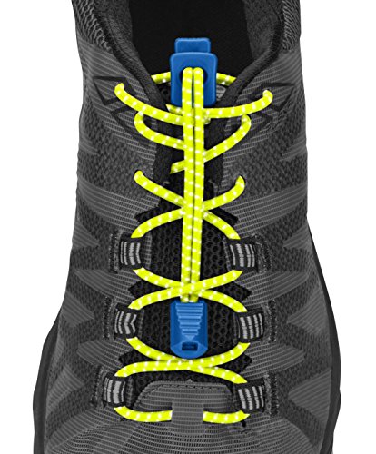 Nathan Reflektierende, elastische Schnürsenkel für Laufen und aktive Sportarten, Herren, NS1171, Safety Yellow/Elec Blue, Einheitsgröße von Nathan