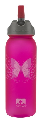 Nathan Trinkflasche Flip Straw Pure Bottle, Butterfly Pink Frosted von Nathan