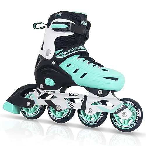 Nattork Inline-Skates für Jungen und Mädchen Männer Frauen, 4 Größen verstellbare Klingen Rollschuhe Anfänger für Erwachsene Jugend (Türkis, XX-Large - Adult (9-12 Men/10-13 Women)) von Nattork