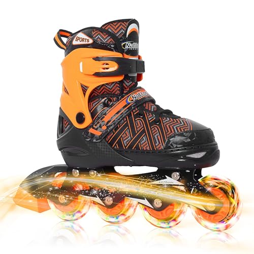 Nattork verstellbare Inline-Skates für Tollder Boys mit leuchtenden Rollen - Orange Little Kids Blade Rollschuhlaufen für Anfänger Größe 27 28 29 Alter 3 4 5 6 von Nattork