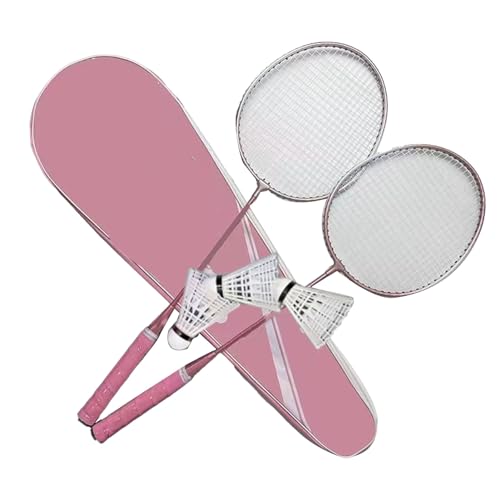 2-teiliges Badmintonschläger-Set, leicht, mit 2 Schlägern, 3 Federbällen und Tragetasche für Erwachsene, Jugendliche, Outdoor-Hinterhofspiele (Rosa) von Natudeco