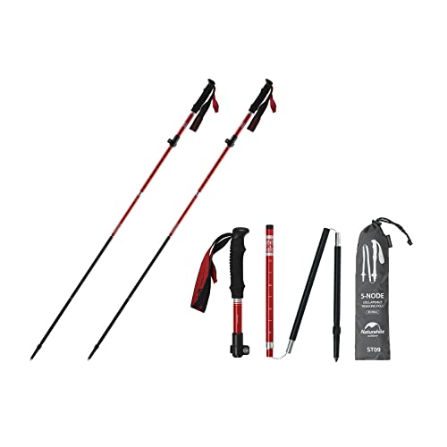 Naturehike Wanderstöcke, Fünfteiliger Faltbarer Aluminium Ultraleichter Trekkingstöcke, Ausziehbar 115-135cm für Wandern und Bergsteigen-2er-Pack(Rot) von Naturehike