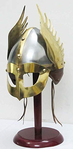 Mittelalterliche Maske Wikingerhelm Replik Rüstung Krieger Helm mit Holzständer und Futter von Nautical Replica Hub