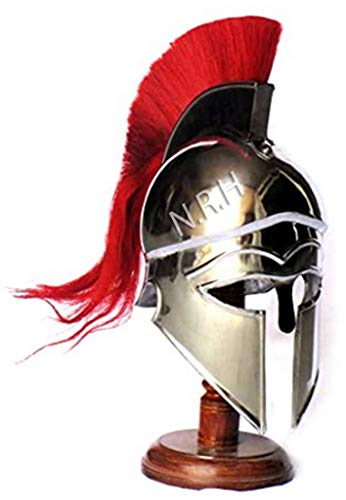 Mittelalterliche griechische Korinthische Helmpanzerung | Red Plume Stahlhelm Replik | Tragbarer Helm Rüstung | Römischer Ritter Spartan LARP Kostüm von Nautical Replica Hub