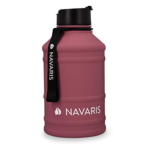 Navaris 2,2 Liter Fitness Trinkflasche - XXL Flasche Gym Bottle - Sport Wasserflasche Water Jug - stabile Sportflasche aus Edelstahl - BPA frei von Navaris
