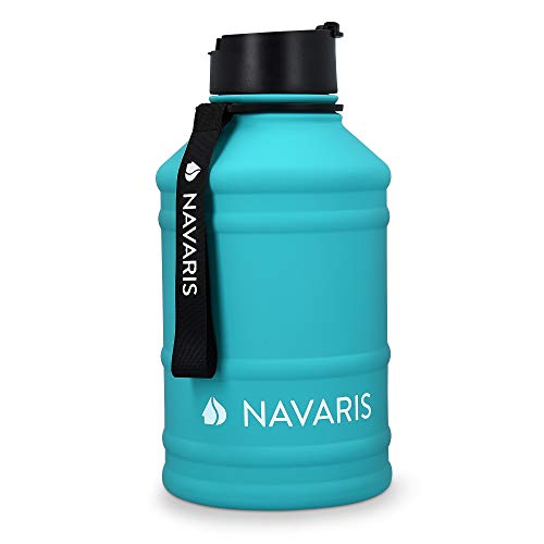 Navaris 2,2 Liter Fitness Trinkflasche - XXL Flasche Gym Bottle - Sport Wasserflasche Water Jug - stabile Sportflasche aus Edelstahl - BPA frei von Navaris