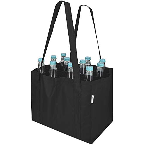 Navaris Bottlebag 12 Fächer Flaschentasche - 26 x 35 x 27cm Flaschen Tasche schwarz reißfest - 12er Tragetasche waschbar - Flaschengröße bis 1,5L von Navaris