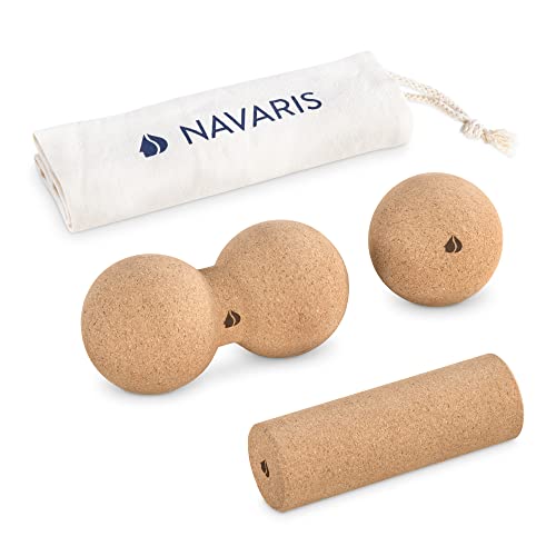 Navaris Faszien Set mehrteilig aus Kork - Mini Peanut Duo Massageball Faszienball - Rücken Wirbel Nacken Yoga - Duoball Massage Bälle hart von Navaris