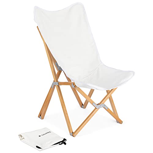 Navaris Holz Klappstuhl mit Leinen Sitzfläche - Outdoor Camping Loungestuhl inkl. Tragetasche - Liegestuhl Garten Lounge Sessel klappbar - Beige von Navaris