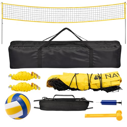 Navaris Mobiles Volleyballnetz Set - Einfacher Aufbau - Volleyball Zubehör - Ideal für Beachvolleyball Garten Outdoor Volleyball Training - mit Netz Ballpumpe Tasche von Navaris