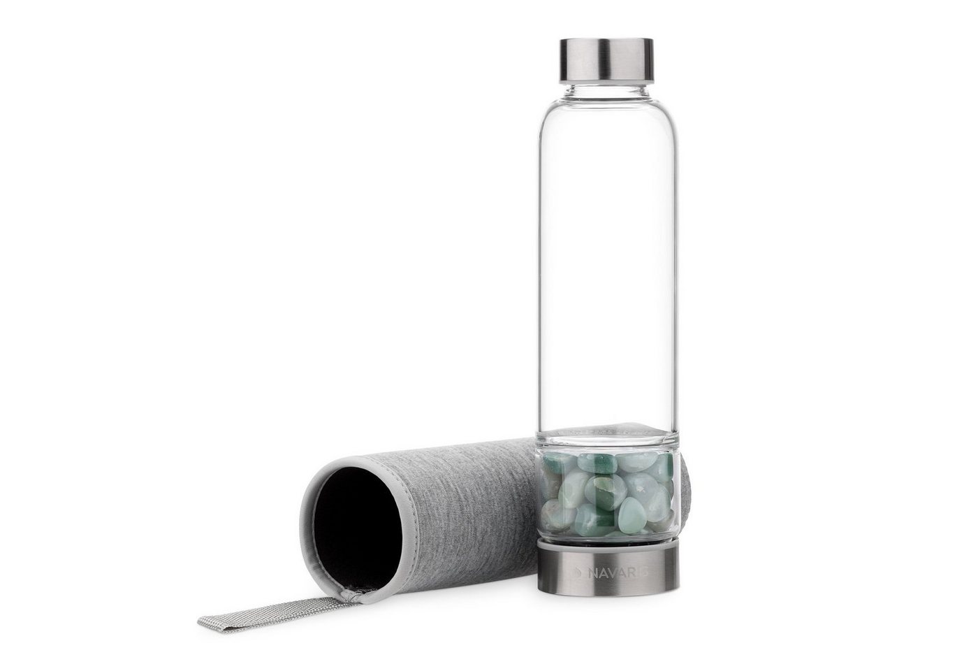 Navaris Trinkflasche Wasserflasche mit Mineralstein und Neoprenhülle 420ml von Navaris