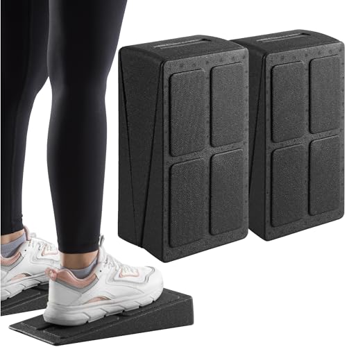 Navaris Wadendehner - Squat Wedge Block für Zuhause - Verbessere deine Fitness - Wadentrainer 2er Set - Schrägbrett einstellbar in 4 Winkel - Schwarz - Kunststoff von Navaris