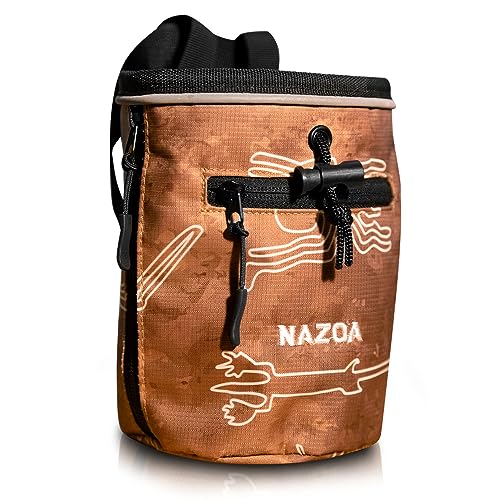 Chalk Bag für Klettern – Boulder-Kreidebeutel Eimer mit reflektierendem Streifen und 2 großen Reißverschlusstaschen – Ausrüstung für Kletterausrüstung – Versprechen 10% Nettogewinn für den Naturschutz von Nazoa