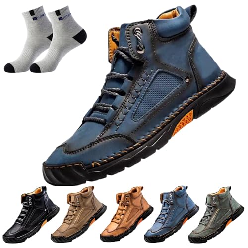 Nbzsmlkn Herrenschuhe Von Hillde,handgefertigte,rutschfeste Halbschuhe Aus Leder Von Salkin Für Herren Mit Fußgewölbeunterstützung,modische Leder-Sneaker-Stiefeletten Von Hillde Für Herren (Blau,45) von Nbzsmlkn