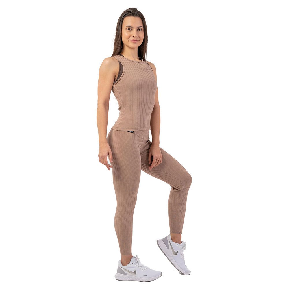 Nebbia Organic Cotton Ribbed 405 Leggings High Waist Beige S Frau von Nebbia