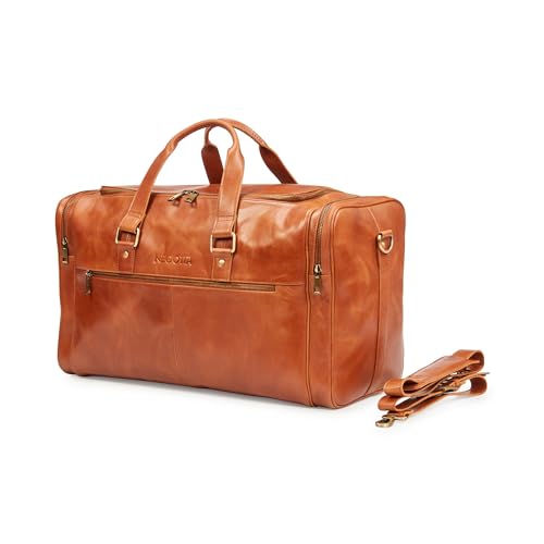NEGOTIA Leather Alpha Weekender Tasche Reisetasche aus Leder für Damen und Herren Duffel Bag Wochenendtasche - Braun von Negotia