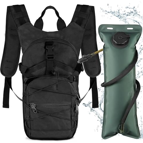 Neloheac Jogging Trinkrucksack Militär mit 3L Trinkblase, Taktischer Wander Tagesrucksack Damen Herren, Fahrradrucksack mit Wasserblase für Radmotor Laufen Camping, Schwarz von Neloheac