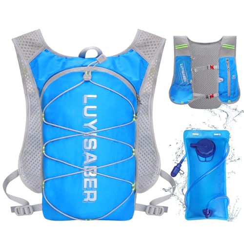 Neloheac Laufweste mit Trinkflasche 2L, Trinkrucksack Laufen für Damen Herren, 300g Ultraleicht Trinkweste mit Trinkschlauch, Fahrradrucksack für Wandern Trailrunning Joggen, Blau von Neloheac