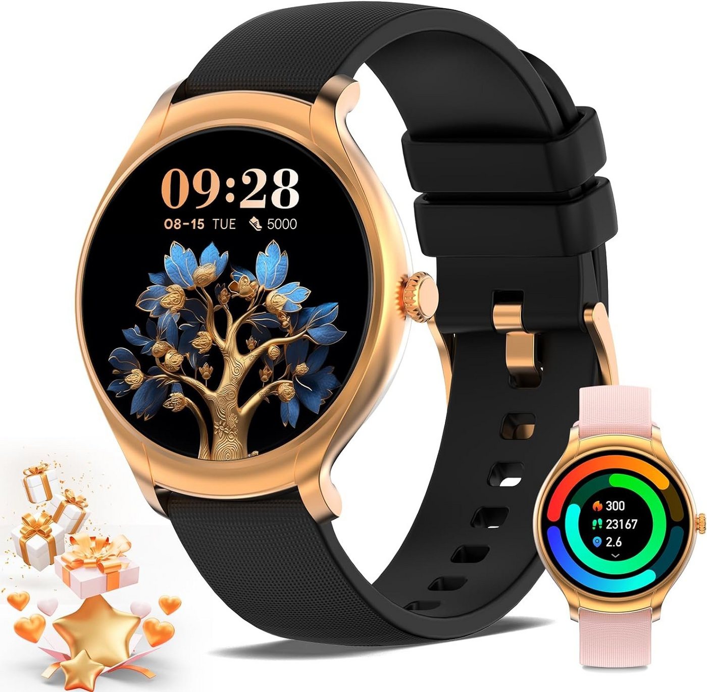 Nemheng Smartwatch (1,39 Zoll, Android iOS), Damen uhr mit Telefonfunktion Armbanduhr mit Pulsuhr Schlafmonitor von Nemheng