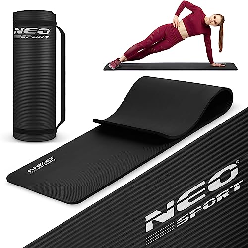 Neosport Flexible Gymnastikmatte - Rutschfeste Sportmatte - Leichte und Strapazierfähige Yogamatte - Wasserdichte Stretching-Matte - Kompakt, mit einer Tragekordel - 60x183x1,5cm - Schwarz von Neo-Sport