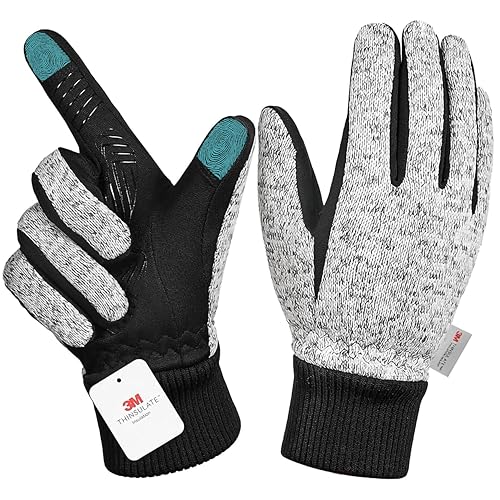 Nesirooh Winterhandschuhe Herren Damen, 3M Thinsulate Winddicht Warme rutschfest Touchscreen FahrradHandschuhe für Radfahren Laufen Wandern Fahren Skifahren (Hanfgrau, M) von Nesirooh