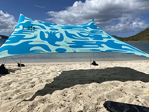 Neso Strandzelt mit Sandanker, tragbarer Sonnenschutz, 2,1 x 2,1 m, patentierte verstärkte Ecken (Regenbogenfarben) (Küstenvögel) von Neso