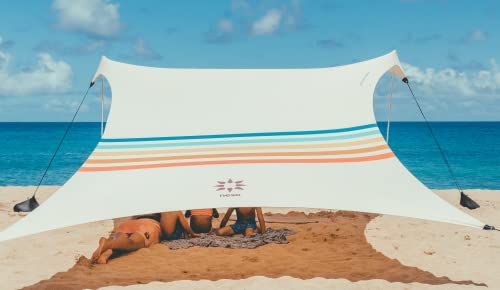 Neso Strandzelt mit Sandanker, tragbarer Sonnenschutz, 2,1 x 2,1 m, patentierte verstärkte Ecken (Regenbogenfarben) (Regenbogen) von Neso