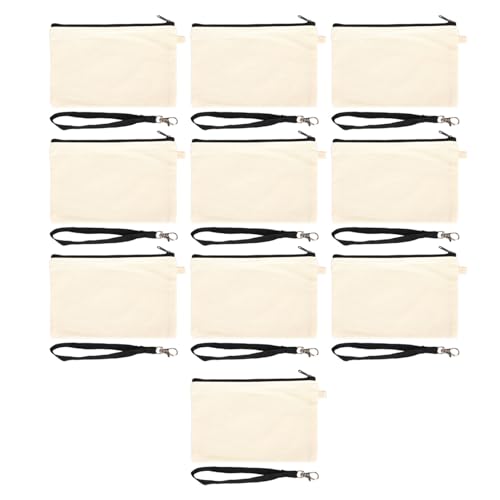 10 Stück Basteltasche aus Segeltuch, Federmäppchen, Leere Make-up-Taschen, DIY-Kosmetiktasche aus Segeltuch mit schwarzem Schlüsselband, Mehrzweck-Reise-Kulturbeutel, (White) von NestNiche