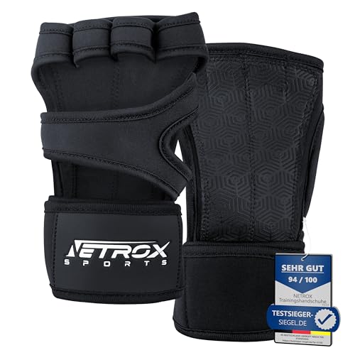 NetroxSports® – Trainingshandschuhe mit Handgelenkstütze für Bodybuilding, Gewichtheben, Krafttraining & Fitness – Fitnesshandschuhe mit Handgelenkschutz für Männer & Frauen (Schwarz | M) von Netrox