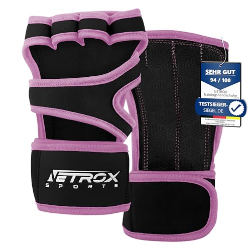 NetroxSports® – Trainingshandschuhe mit Handgelenkstütze für Bodybuilding, Gewichtheben, Krafttraining & Fitness – Fitnesshandschuhe mit Handgelenkschutz für Männer & Frauen (Rosa | S) von Netrox