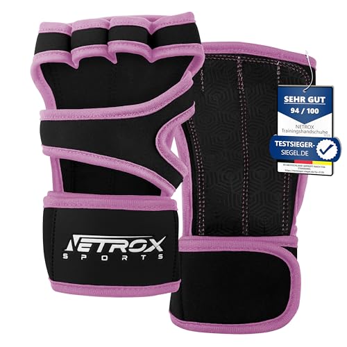 NetroxSports® – Trainingshandschuhe mit Handgelenkstütze für Bodybuilding, Gewichtheben, Krafttraining & Fitness – Fitnesshandschuhe mit Handgelenkschutz für Männer & Frauen (Rosa, L) von Netrox