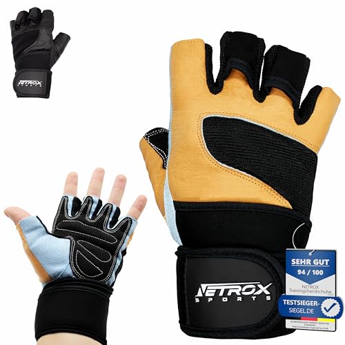 NetroxSports® – Trainingshandschuhe mit Handgelenkstütze für Bodybuilding, Gewichtheben, Krafttraining & Fitness – Fitnesshandschuhe mit Handgelenkschutz für Männer & Frauen (braun, XL) von Netrox