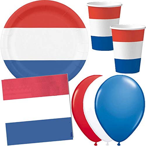 Neu: 52-TLG. Party-Set * NIEDERLANDE/Holland * mit Pappteller + Servietten + Pappbecher + Luftballons für Mottoparty | Länderparty Einweg Deko Niederland Netherlands von WIDMANN