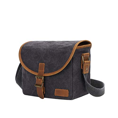 Neuleben Fototasche Wasserdicht Canvas Kameratasche für DSLR SLR Umhängetasche Vintage Unisex Camera Bag Messenger Bag (Dunkelgrau) von Neuleben