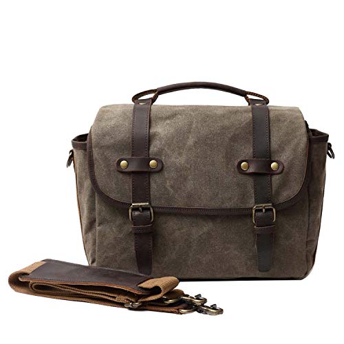 Neuleben Kameratasche DSLR/SLR Tasche Vintage Fototasche Camera Bag aus Gewachsten Canvas Wasserdcht Umhängetasche (Grün) von Neuleben