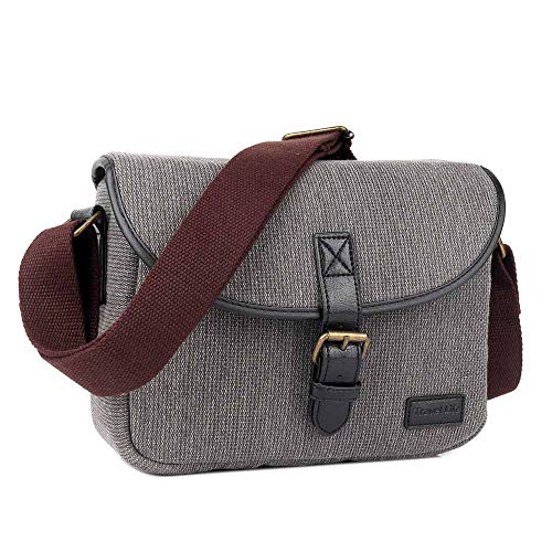 Neuleben Klein Kameratasche für Spiegelreflex Systemkamera SLR DSLR Tasche Fototasche Vintage Messenger Umhängetasche Damen Herren (Grau) von Neuleben