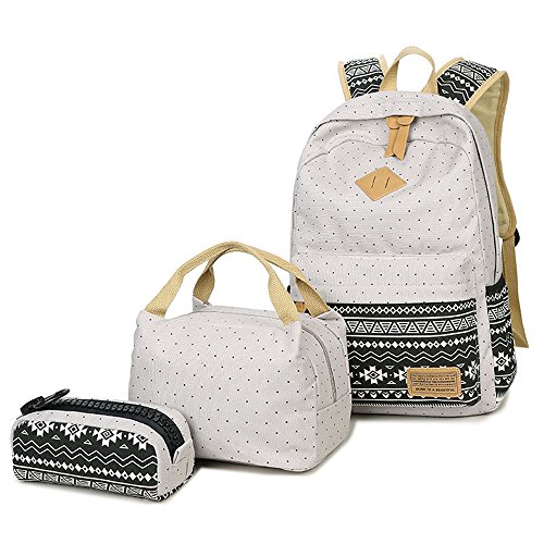 Neuleben Schulrucksack + Kühltasche + Mäppchen Schultaschen 3 Set aus Canvas für Jungen Mädchen Schule Freizeit (Grau) von Neuleben