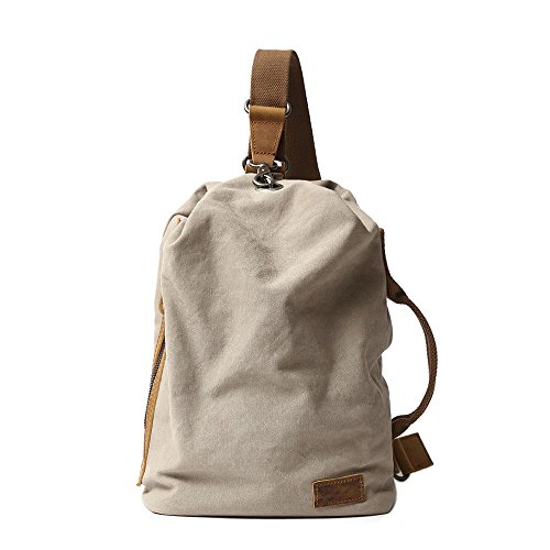 Neuleben Vintage Sling Rucksack Schulterrucksack Canvas Daypack Brusttasche Retro Schultertasche Klein Damen Herren für Reise Outdoor Sport Freizeit (Beige) von Neuleben