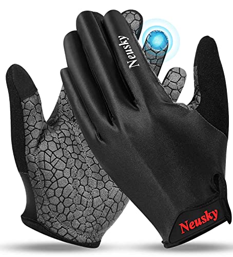 Neusky Sommer Fahrradhandschuhe Touchscreen Vollfinger MTB Handschuhe für Damen & Herren, Radsporthandschuhe Mountainbike Handschuhe Trainingshandschuhe (Schwarz-Pro, L) von Neusky